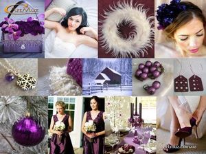 Пурпурно-белая свадьба:платье невесты, украшения зала, стола, цветы