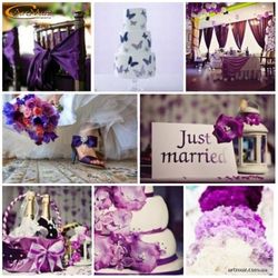 Свадьба в пурпурно-голубых тонах: тор, украшение зала, туалет молодоженов
