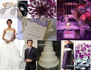 Платье невесты, сочетающее пурпурные тона со светло телесным