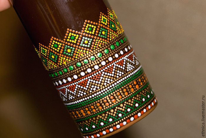 Точечная роспись бутылки в африканском стиле, фото № 20