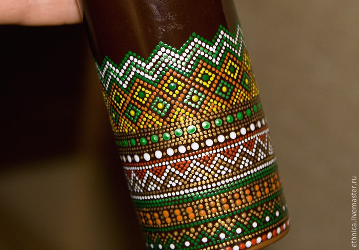 Точечная роспись бутылки в африканском стиле, фото № 21