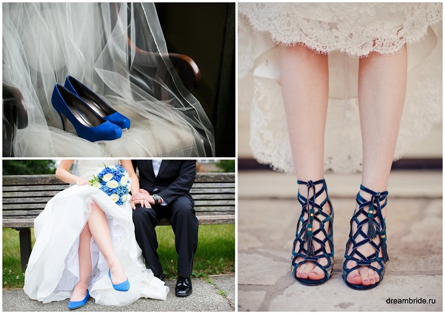 красивые синие свадебные туфли и босоножки