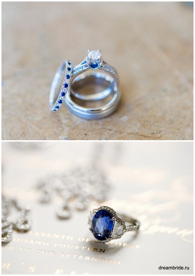 свадебные кольца с синими камнями