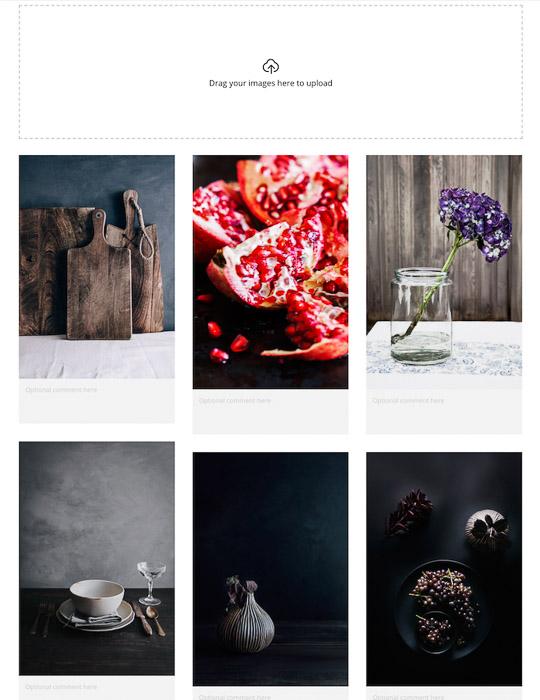 A still life photography mood board for a client photo shoot