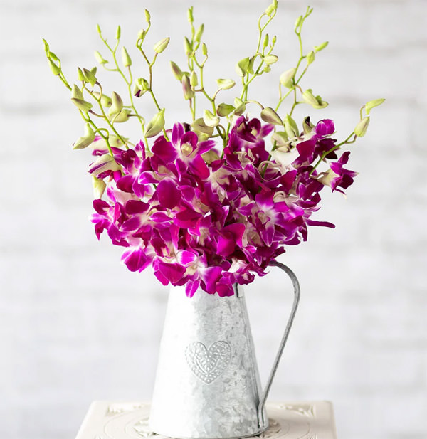 Цветы и букеты орхидей хранят в вазах с водой специальными добавками.