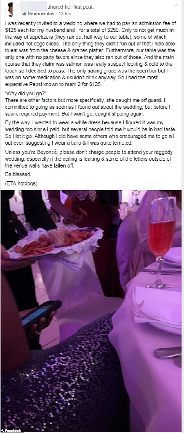 US-based woman sparked a debate about paying to attend weddings, after revealing her disappointment of spending on a wedding that ran out of food and party favors