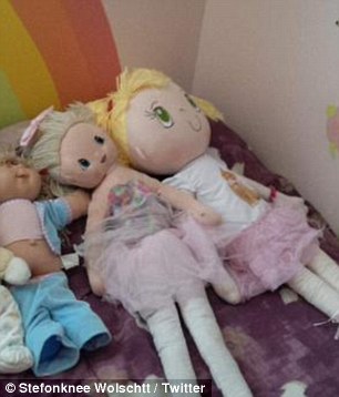 Bedtime: Stefonknee, who says she wants to live as a little girl because she was never able to when she was a child, sleeps with numerous dolls at night