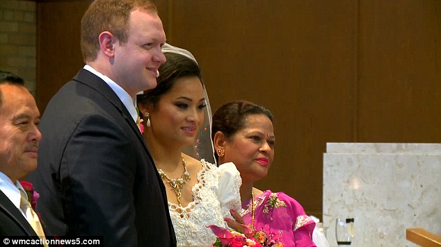 Gurung, pictured with her groom on her wedding day in Saint Paul, said she couldn