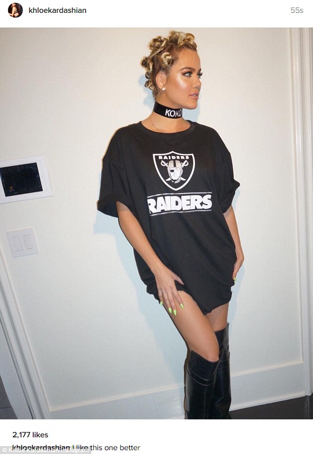 Raiders fan: Khloe Kardashian sported Oakland Raiders gear on Tuesday in a photo posted on Instagram