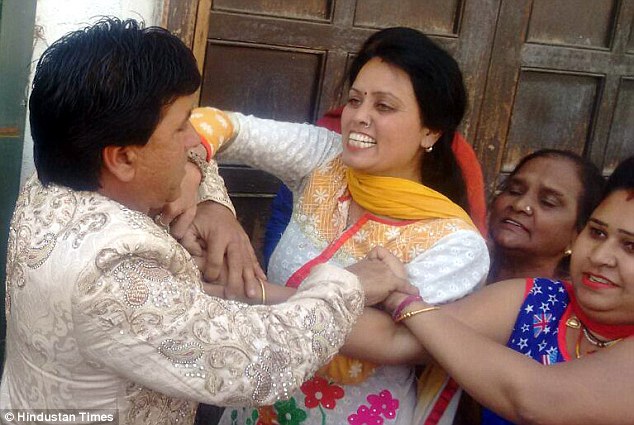 The woman identified as Rakhi fiercely reacts to the man she claims to be her husband getting married