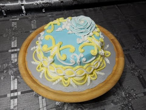 УКРАШЕНИЕ ТОРТОВ- Праздничный тортик в желто-голубых тонах, cake decoration, sweet beauty