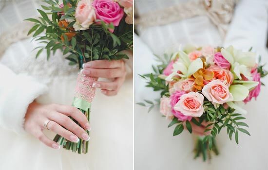 свадебный букет из розовых роз
