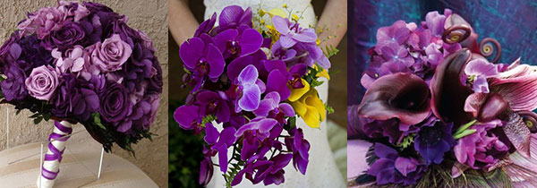 Красивые фиолетовые свадебные букеты