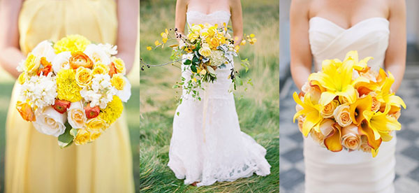 Красивые желтые свадебные букеты