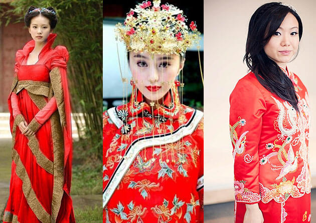 Китайские невесты в свадебных красных платьях