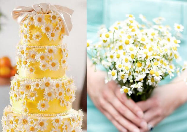 Желтый свадебный торт с ромашками
