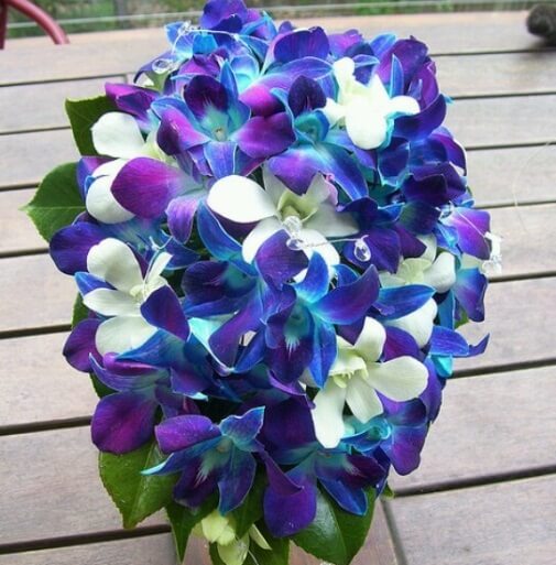 синие орхидеи в букете невесты