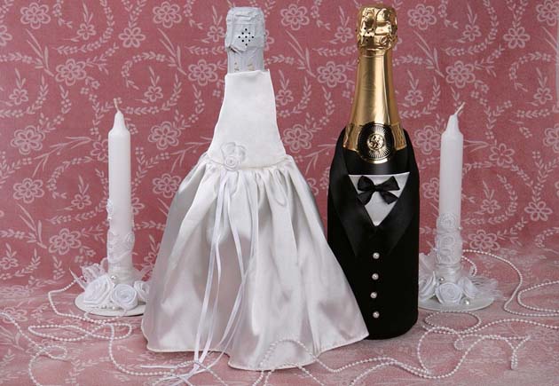 украшение бутылок в виде жениха и невесты