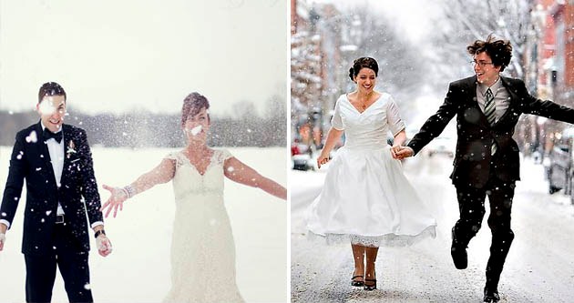 зимний снегопад на свадебной фотосессии
