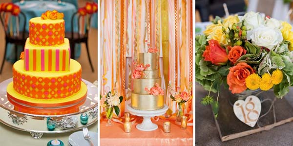 оранжевый и желтый на свадебном торте