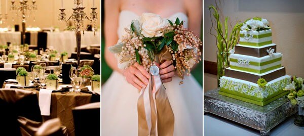 зеленый и коричневый в декоре свадебного зала
