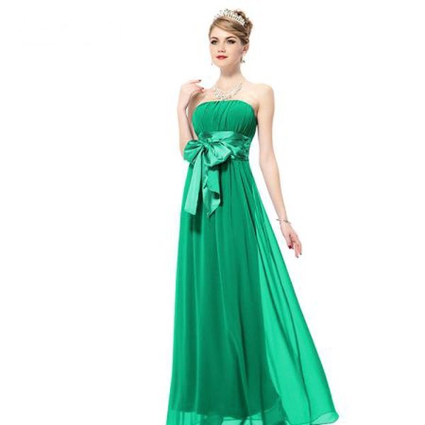 Женское вечернее зелёное платье с бантиком