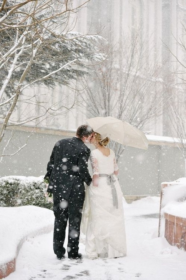 Идея фотосессии для зимней свадьбы в снегопад