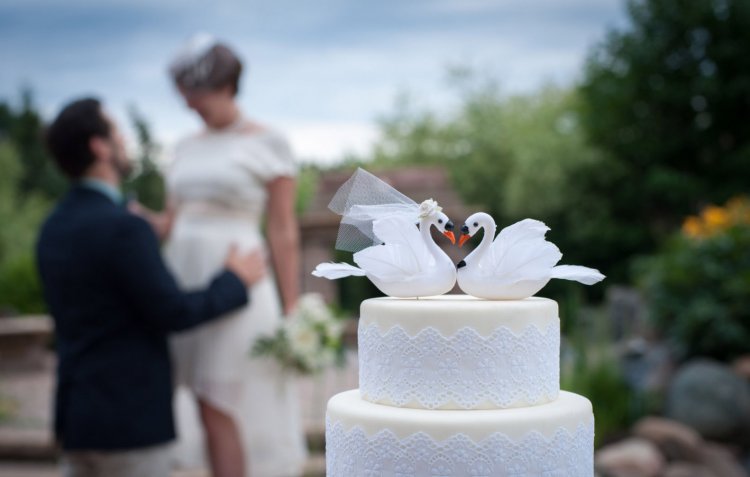 Свадебный торт с мастикой и лебедями