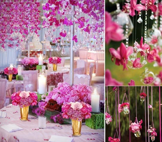 Розовые украшения для свадьбы