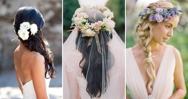 Свадебные прически с цветами – самые красивые укладки с живыми и искусственными бутонами