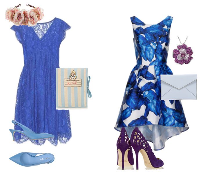 Лучшими материалами для туфель, создающих стильные луки с синим платьем, выступают натуральная кожа и респектабельная замша