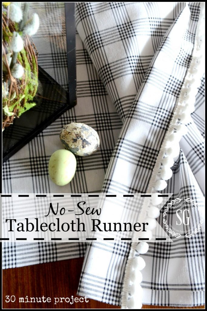 NO-SEW TABLESCLOTH RUNNER-upscale an old or inexpensive tablecloth-stonegableblog.com