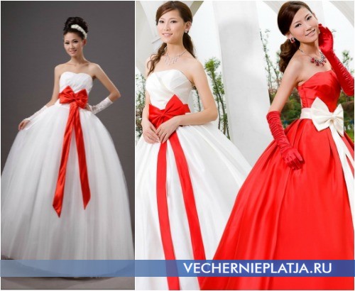 Свадебное платье с красным бантом фото