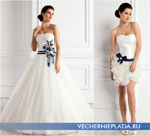 Красивые свадебные платья Elizabeth Passion с синим бантом фото