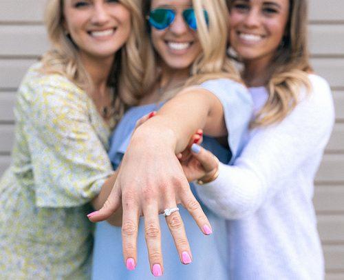 how to plan a bachelorette party friends happy showing off ring