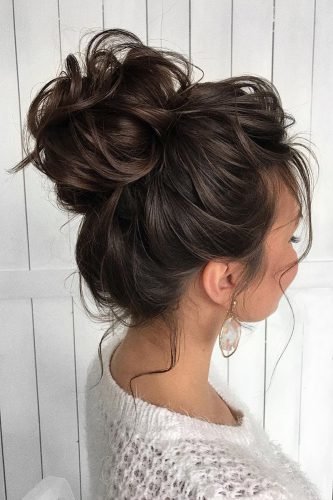 wedding hairstyles for long hair volume textured high bun on dark hair hair_by_pustovalova