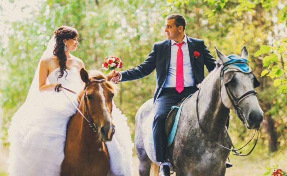 летняя свадебная фотосессия на лошадях