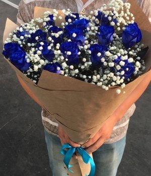 Букет из синих роз (19 шт) #1043